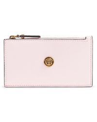 Versace - Accessoires ,Roze ,Leer Emblème Leren Kaarthouder Met Rits - Lyst