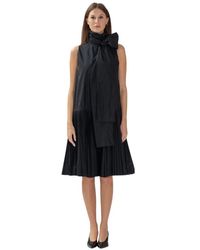 P.A.R.O.S.H. - Kleedjes ,Zwart ,Polyester Pimpy Midi Jurk - Lyst