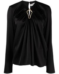 Lanvin - Blusa negra con mangas largas y drapeado - Lyst