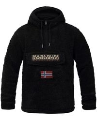Napapijri - Hoodies & Sweatvesten ,Zwart ,Zwarte Half Zip Hoodie Met Noorse Vlag - Lyst