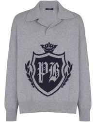 Balmain - Polo-Pullover Mit College-Emblem Aus Bio-Kaschmir - Lyst