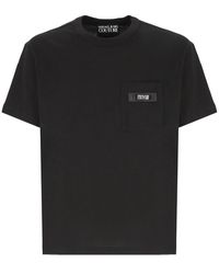 Versace - Schwarzes baumwoll-t-shirt für männer,schwarzes baumwoll-logo-t-shirt - Lyst