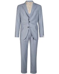 Eleventy - Kostuums ,Blauw ,Wol Slim Fit Wol Zijde Kasjmier Pak - Lyst