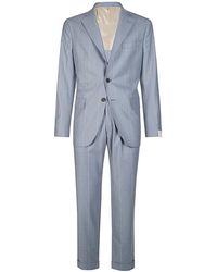 Eleventy - Kostuums ,Blauw ,Wol Slim Fit Wol Zijde Kasjmier Pak - Lyst