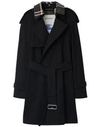Burberry - Trench Coat With Belted Waist And Plaid Collar - Lyst