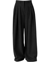MEIMEIJ - Broeken ,Zwart ,Polyester Broek Met Wijde Pijpen En Voorplooien - Lyst