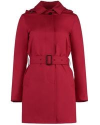 Moorer - Jassen ,Rood ,Katoen Waterdichte Katoenen Trenchcoat Met Capuchon - Lyst