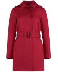 Moorer - Jassen ,Rood ,Katoen Waterdichte Katoenen Trenchcoat Met Capuchon - Lyst