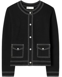 Tory Burch - Truien & Vesten ,Zwart ,Wol Topstitch Wollen Vest - Lyst