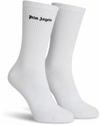 Palm Angels - Ondergoed ,Wit ,Katoen Geribbelde Sokken Met Logo - Lyst