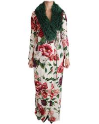 Dolce & Gabbana Bloemen Shift Fur Jas Zijdekleding - Wit