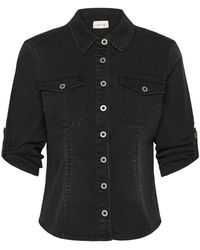 Cream - Overhemden ,Zwart ,Denim Denim Shirt Met ¾ Mouwen En Zakken - Lyst