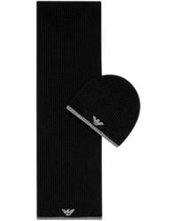 Emporio Armani - Accessoires ,Zwart ,Wol Armani Hoed En Sjaal Set - Lyst