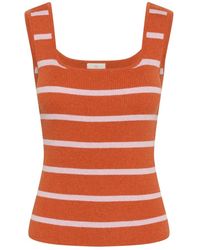 Kaffe - Gestreifter Stricktop Grenadine/Lila Metallic - Lyst