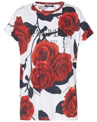 Balmain - Camiseta vintage con estampado de rosas rojas - Lyst