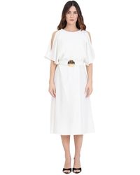 SIMONA CORSELLINI - Weißes midi kleid mit gold detail - Lyst