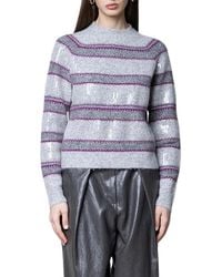 Kaos - Truien & Vesten ,Grijs ,Pailletten Gebreide Trui Met Ribstructuur En Jacquardmotief En Micro-Pailletten - Lyst