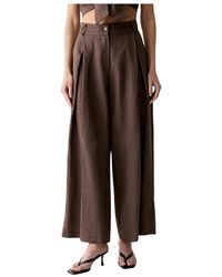 ViCOLO - Broeken ,Bruin ,Linnen Wijde Broek - Lyst