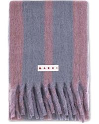 Marni - Accessoires ,Veelkleurig ,Wol Gestreepte Wollen Sjaal Met Franje - Lyst