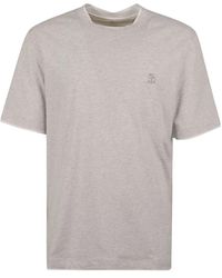 Brunello Cucinelli - Graues baumwoll-t-shirt mit besticktem logo,weiße t-shirts & polos für männer - Lyst
