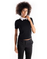 Marella - Schwarzer Polo-Pullover Mit Abnehmbarem Weißen Kragen - Lyst