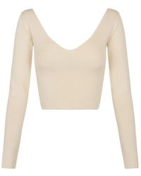 Cortana - Seiden v-ausschnitt langarm crop top - Lyst