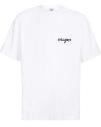 MSGM - Tops ,Wit ,Katoen Logo Print Katoenen T-Shirt - Lyst