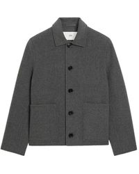 Ami Paris - Jassen ,Grijs ,Grijze Jack Met Reliëflogo Geknoopte Manchetten - Lyst