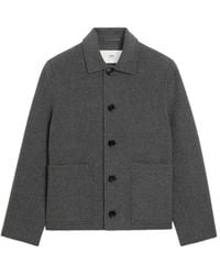 Ami Paris - Jassen ,Grijs ,Grijze Jack Met Reliëflogo Geknoopte Manchetten - Lyst