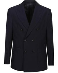 Eleventy - Jassen ,Blauw ,Wol Seersucker Double-Breasted Jas - Lyst