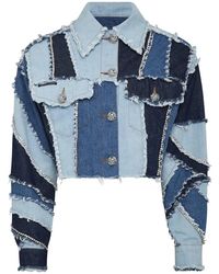 Philipp Plein - Jassen ,Blauw ,Denim Denim Cropped Jacket Patchwork - Lyst