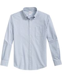 Brooks Brothers - Blaues gestreiftes regular fit oxford hemd mit polo button down kragen - Lyst