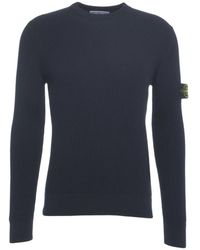 Stone Island - Truien & Vesten ,Blauw ,Wol Ribgebreide Trui Blu Aw 25 - Lyst