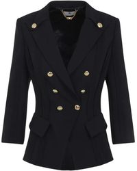 Elisabetta Franchi - Jassen ,Zwart ,Polyester Double-Layer Stretch Crepe Jas - Lyst