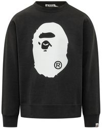 A Bathing Ape - Hoodies & Sweatvesten ,Zwart ,Katoen Ape Head Crewneck Sweatshirt - Lyst