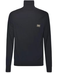 Dolce & Gabbana - Maglione blu con collo alto e logo patch - Lyst