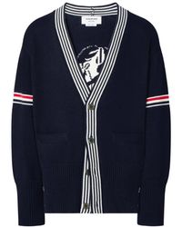 Thom Browne - Truien & Vesten ,Blauw ,Katoen V-Hals Vest - Lyst