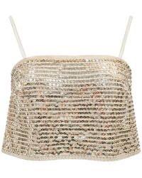 SIMONA CORSELLINI - Tops ,Polyester Top Cropped Paillettes A Bredelline - Lyst