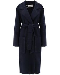 Max Mara - Blauwe Wollen Kasjmier Jas Met Ceintuur - Lyst