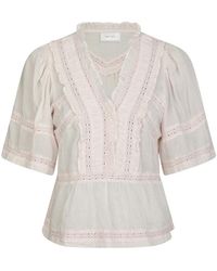 Neo Noir - Overhemden ,Roze ,Lichtroze Voile Top Met Borduurwerk - Lyst