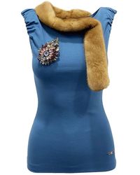 DSquared² - Tops ,Blauw ,Mink Collar Sleeveless Top - Lyst