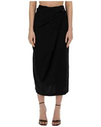 Alysi - Rokken ,Zwart ,Elegante Midi Rok Met Haaksluiting - Lyst