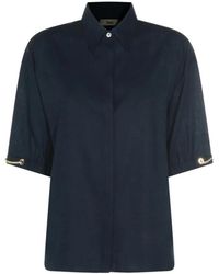 Herno - Overhemden ,Blauw ,Linnen Short-Sleeve Buttoned Shirt - Lyst