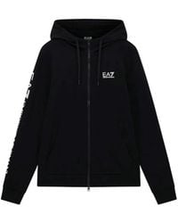 EA7 - Hoodies & Sweatvesten ,Zwart ,Katoen Logo Series Zip Hoodie - Lyst
