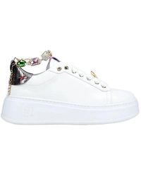GIO+ - Schoenen ,Wit ,Katoen Witte Leren Sneakers Met Gouden Enkelarmband - Lyst