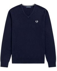 Fred Perry - Authentic clic v-neck jumper navy - Lyst