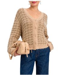 Twinset - Truien & Vesten ,Bruin ,Polyester Cardigan Jacquard Mix Alpaca & Sequins - Lyst