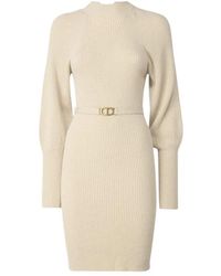 Twinset - Geripptes Strickkleid Creme Weiß - Lyst