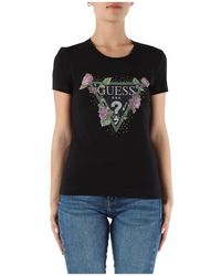Guess - T-shirt slim fit in cotone stretch con strass - Lyst