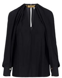 Elisabetta Franchi - Overhemden ,Zwart ,Viscose Georgette Blouse Met Juweel Detail - Lyst